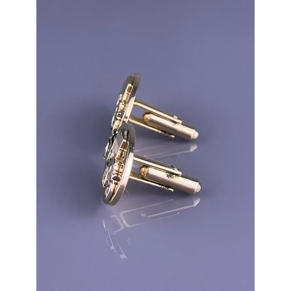Antique Car Buggy Cufflinks Gold Tone Convertible Oval Balfour Vintage